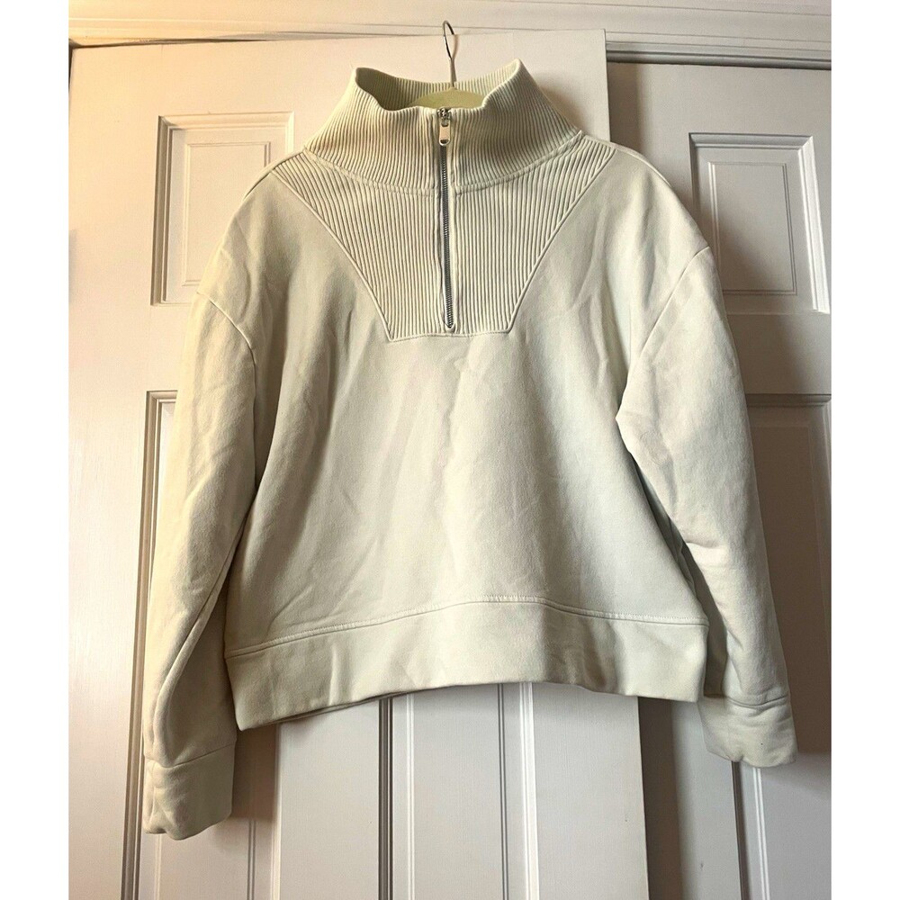 Athleta Women's Large Off-White Half Zip Pullover Sweatshirt Ribbed Mock Neck L